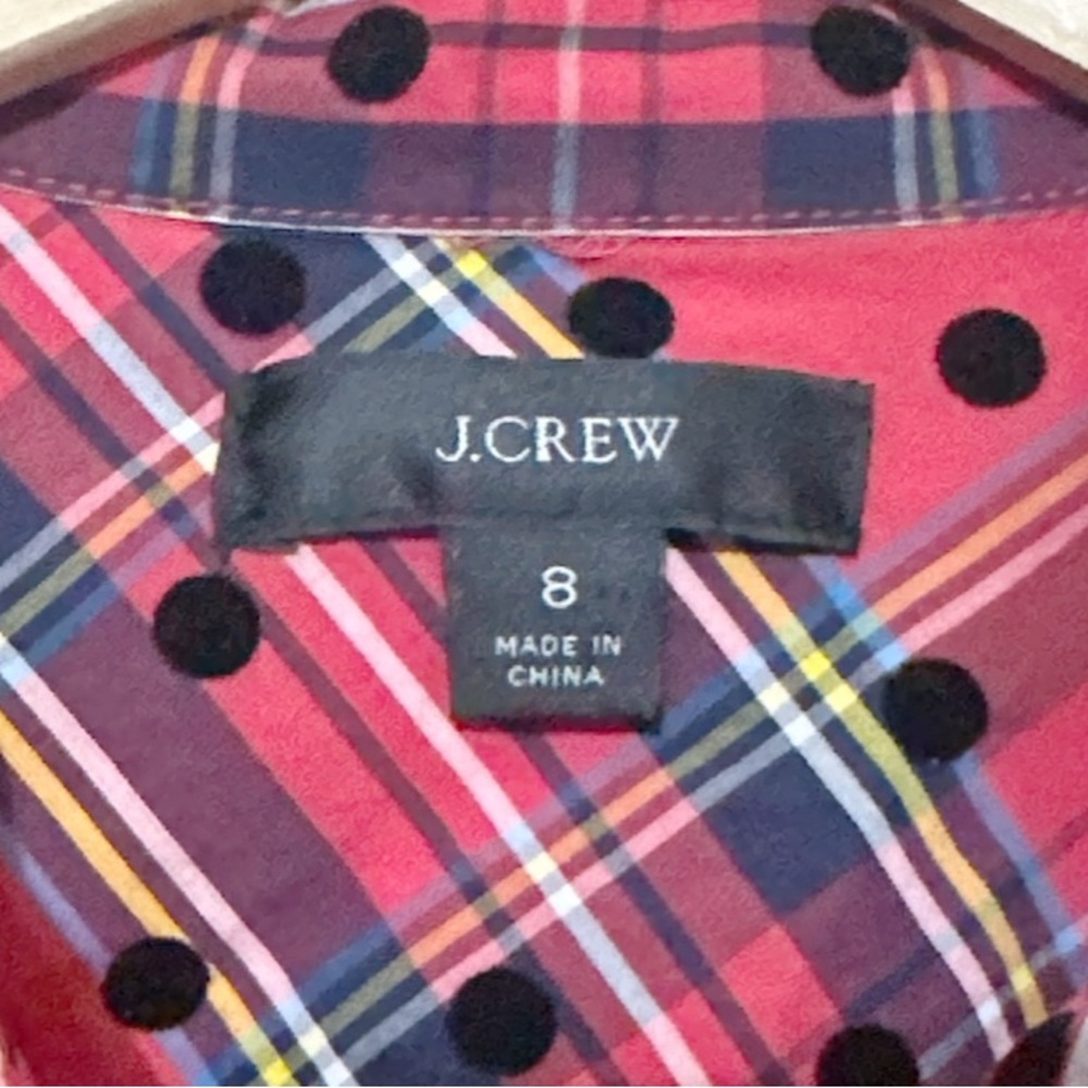 J.Crew Slim Perfect Shirt Red Stewart
Tartan Plaid Velvet Polka Dot Size 8 - Picture 5 of 6